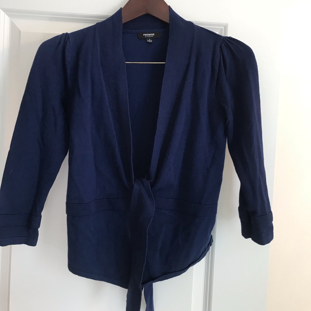 Navy Ballet Wrap Sweater, Premise Brand S - Picture 1 of 4
